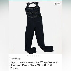 Tiger Friday Dancewear Wings Unitard Jumpsuit Pants Black Girls XL CXL Dance